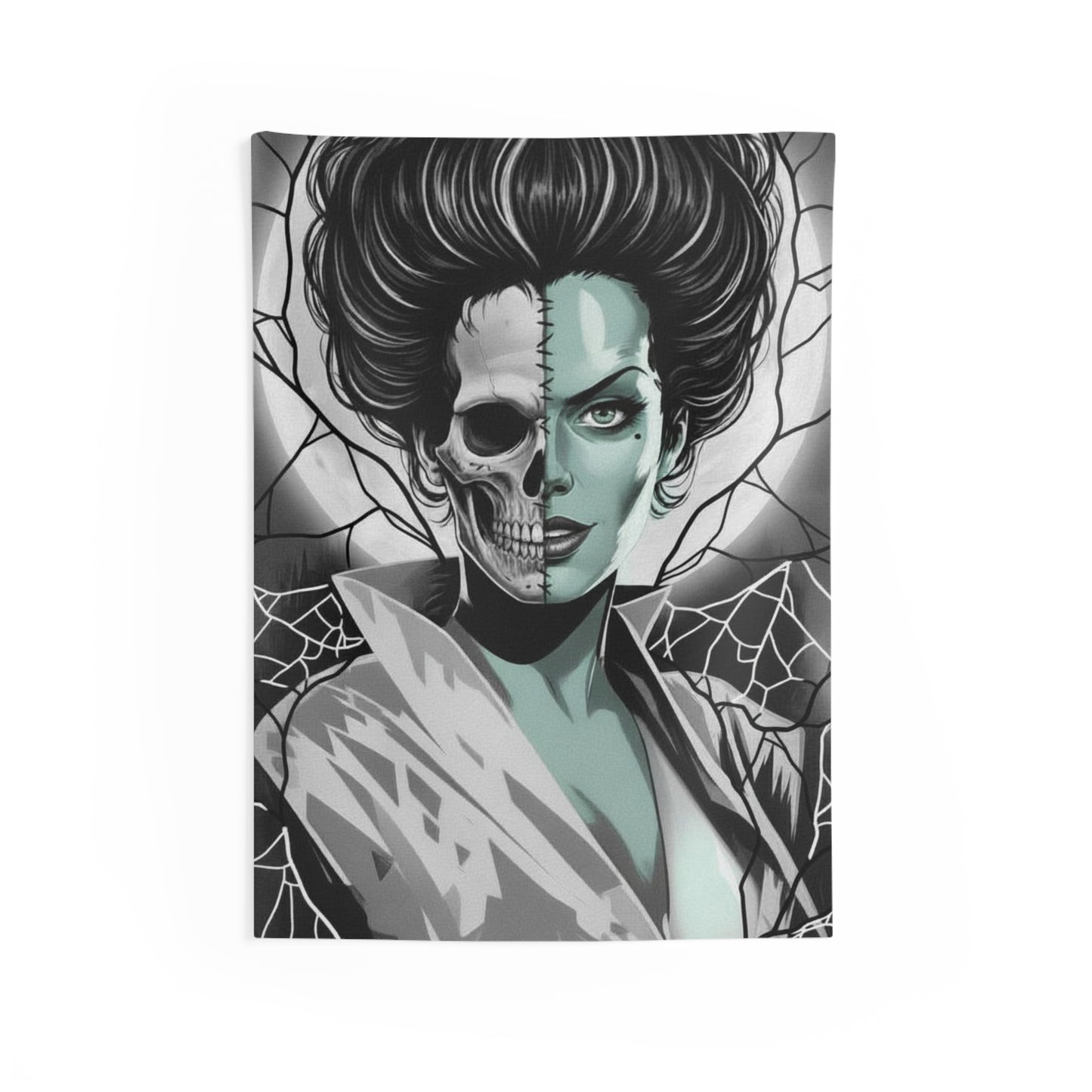 Horror Skeleton Pinup Spiderweb Lightning Indoor Wall Tapestry