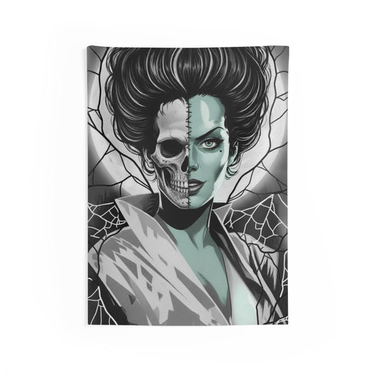 Horror Skeleton Pinup Spiderweb Lightning Indoor Wall Tapestry