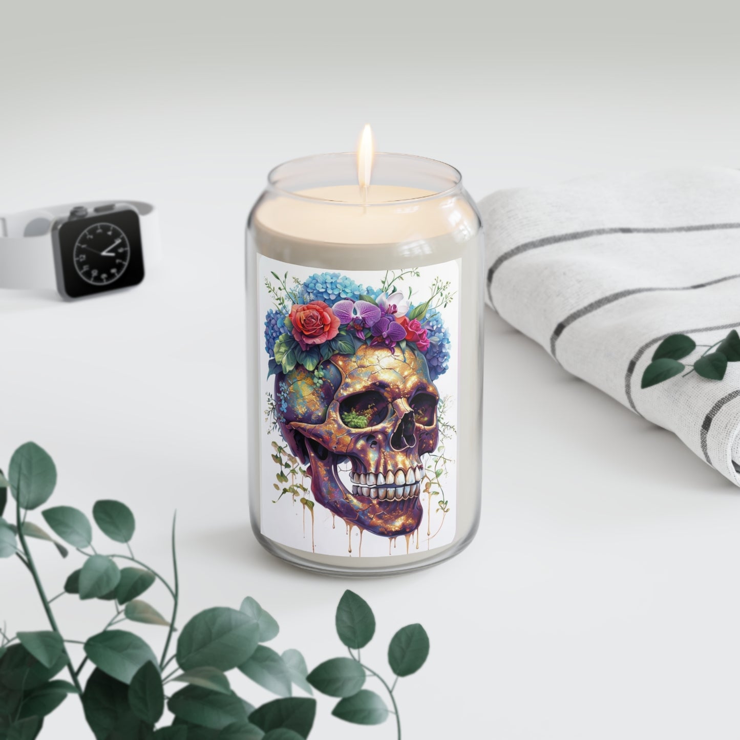 Candle Tumbler Flora Skull Garden Art Print Candle