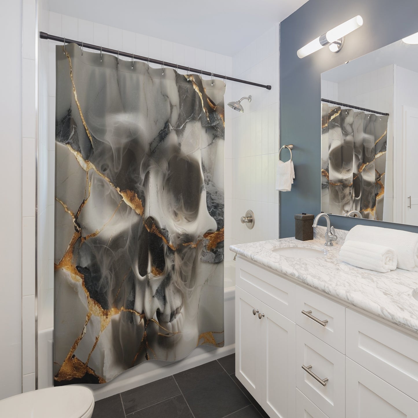 Marble Skull Shower Curtain