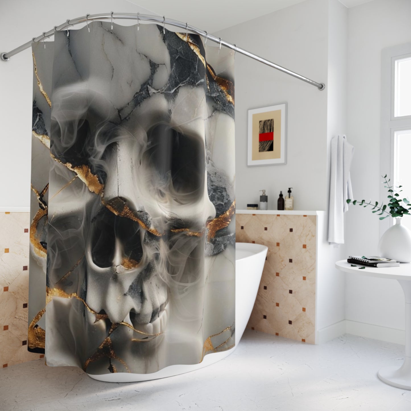 Marble Skull Shower Curtain