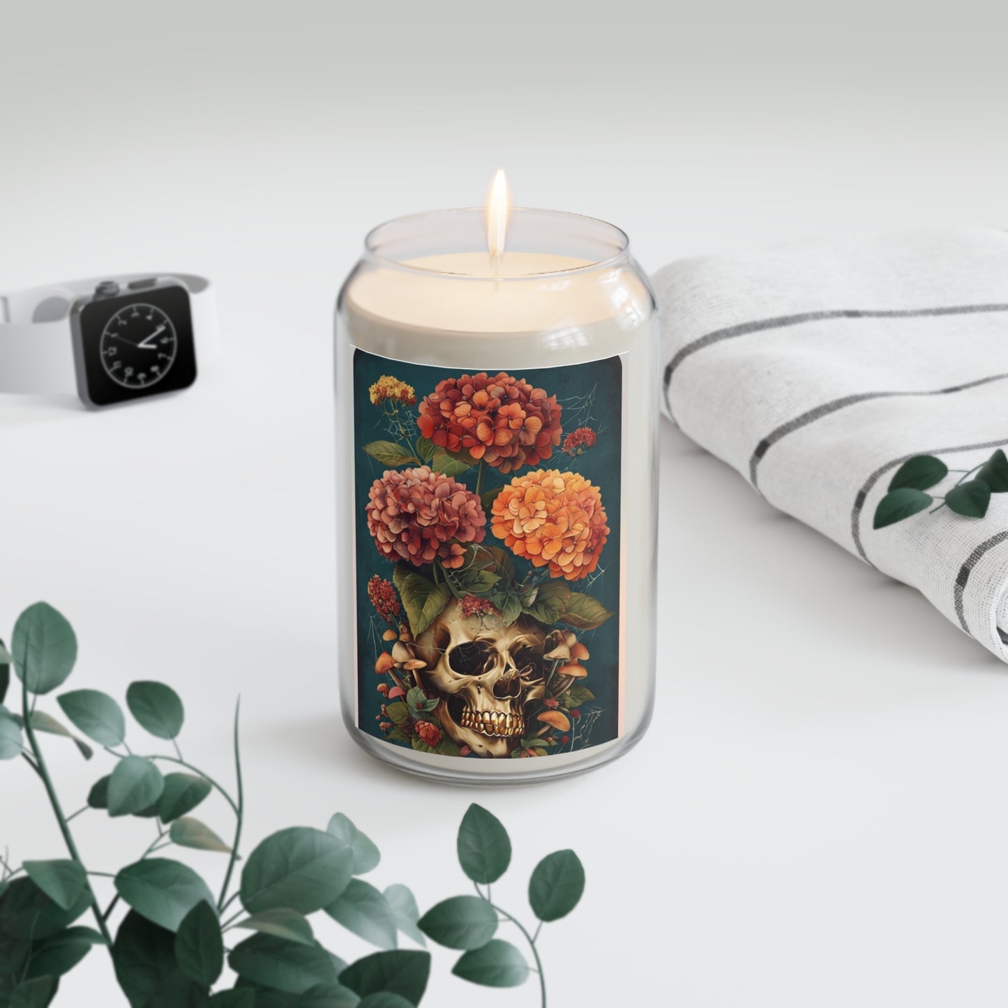 Candle Tumbler Boho Skull Botanical Garden Art Print Scented Candle