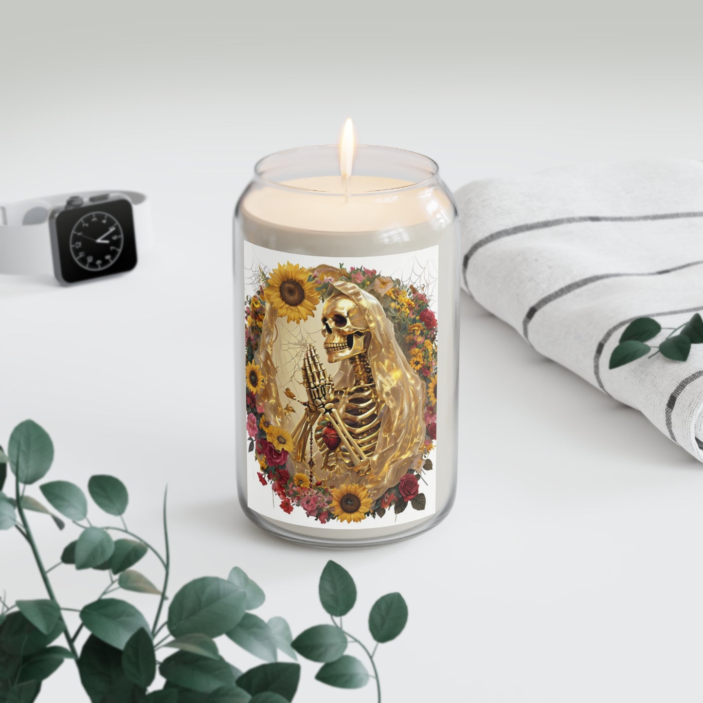 Sacred Heart Gilded Praying Virgin Mary Art Print Scented Candle, 13.75oz