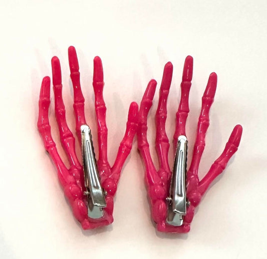Skeleton Hand Hair Clip Barette Set