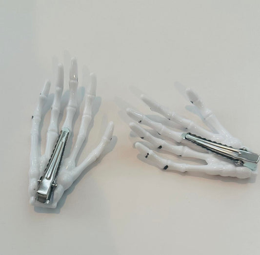 Skeleton Hand Hair Clip Barette Set