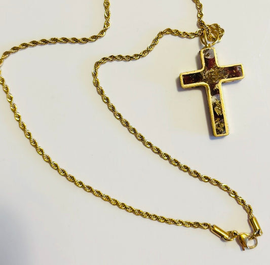 Necklace Rose Petal & Gold Leaf Cross