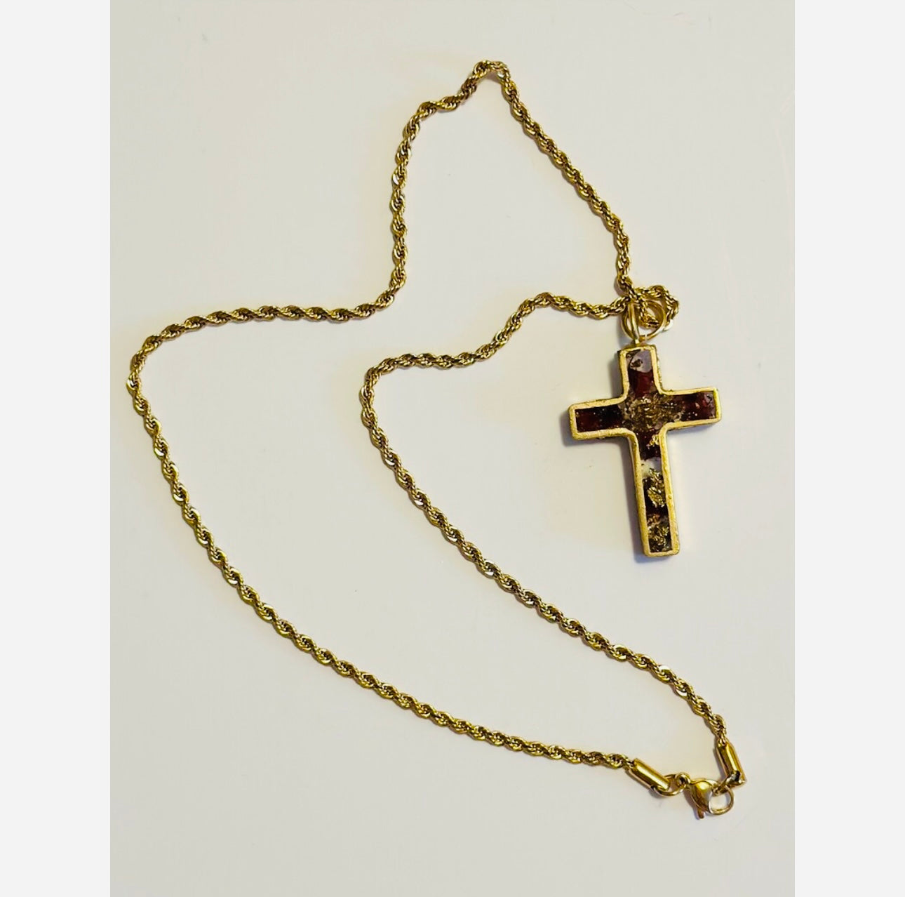 Necklace Rose Petal & Gold Leaf Cross