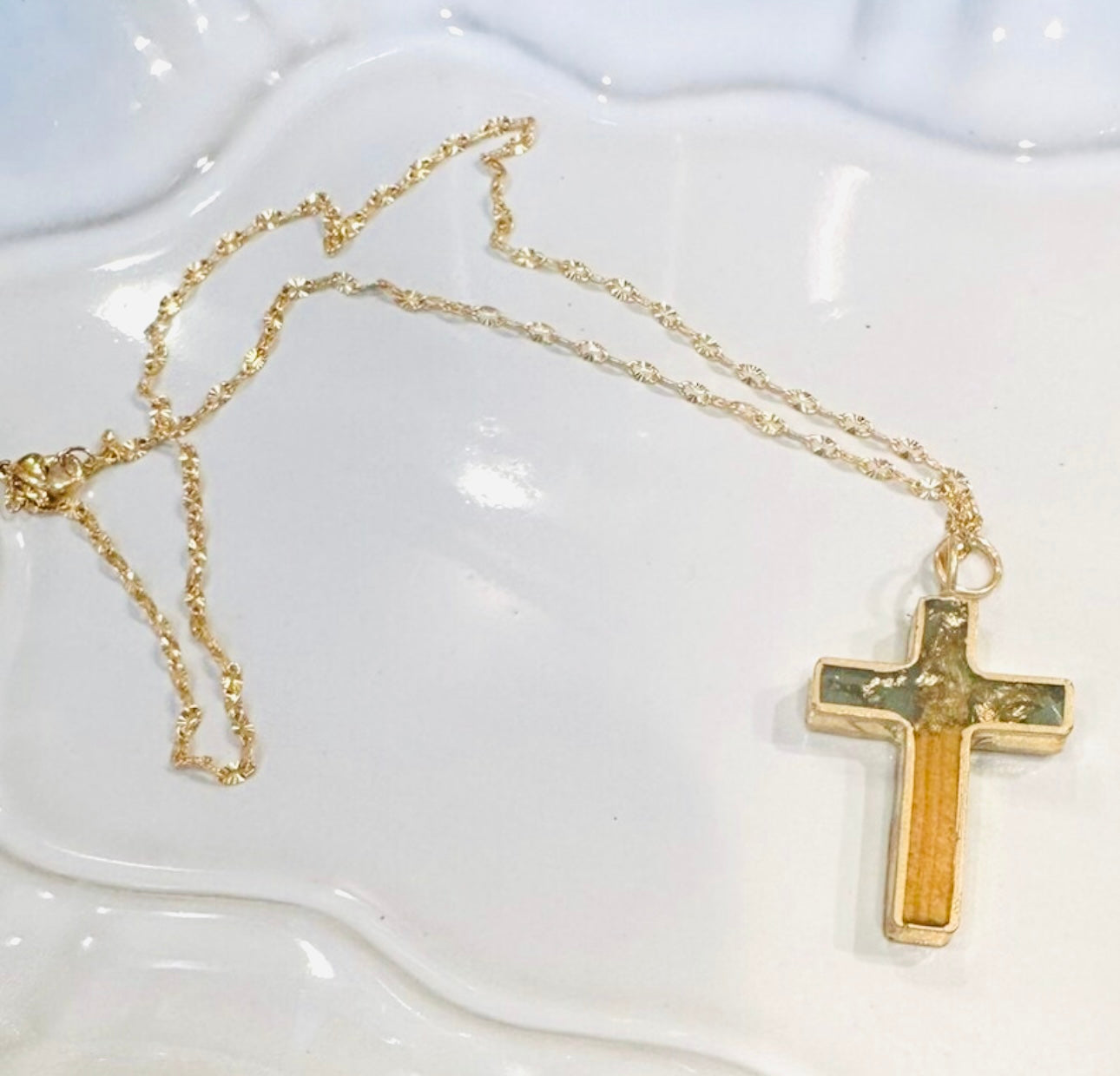 Necklace Driftwood Gold Leaf Cross Pendant Jewelry