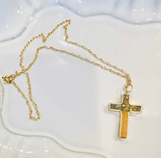 Necklace Driftwood Gold Leaf Cross Pendant Jewelry