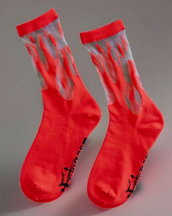 Sheer Flame Socks in Red for Alternative Fashion