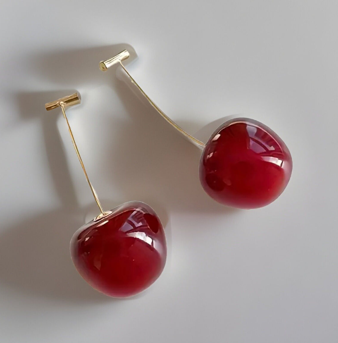 Earrings Red Cherry Stem Drop