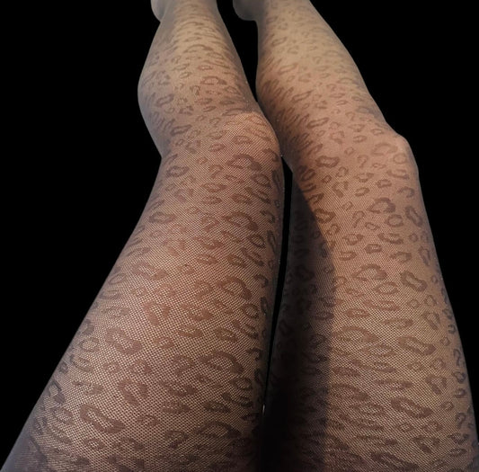 Leopard Print Semi Sheer Stockings New Black