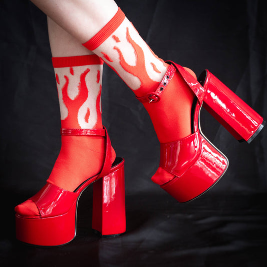 Sheer Flame Socks in Red for Alternative Fashion