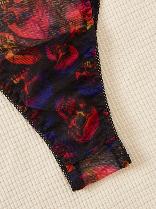 Halloween Erotic Lingerie Skull Printed Bat Garter Socks Set