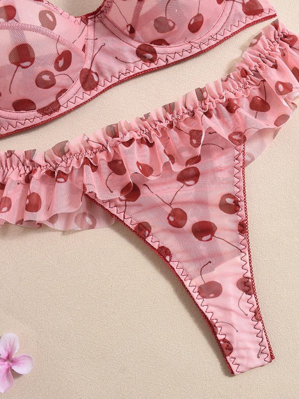 New Retro Ruffle Cherry Print clothing set Bra & Panty Set