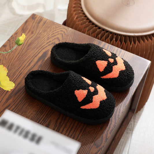 Halloween Pumpkin Pattern Unisex Home Winter Furry Slippers