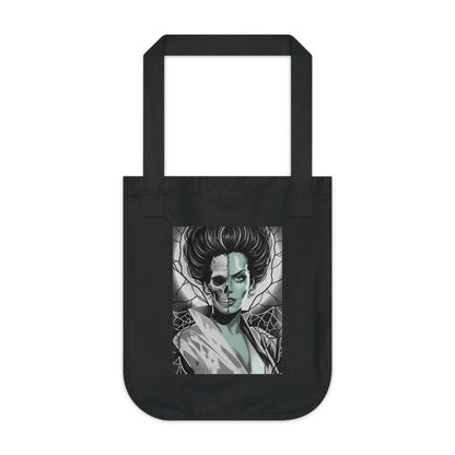 Bride of Frankenstein Skeleton Organic Canvas Tote — Spiderweb & Lightning Halloween Shopper Bag