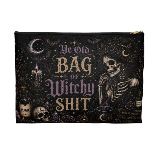 Witchy Accessory Pouch — "Ye Old Bag of Witchy Shit" Gothic Cosmetic Bag