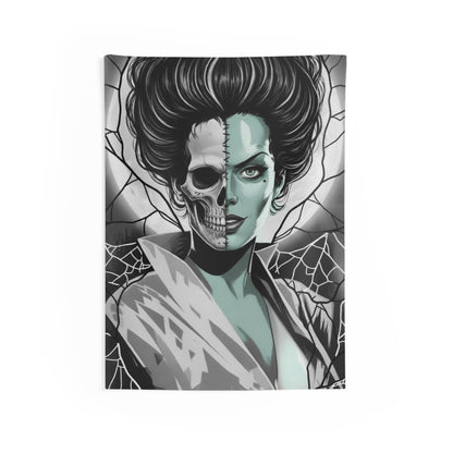 Horror Skeleton Pinup Spiderweb Lightning Indoor Wall Tapestry