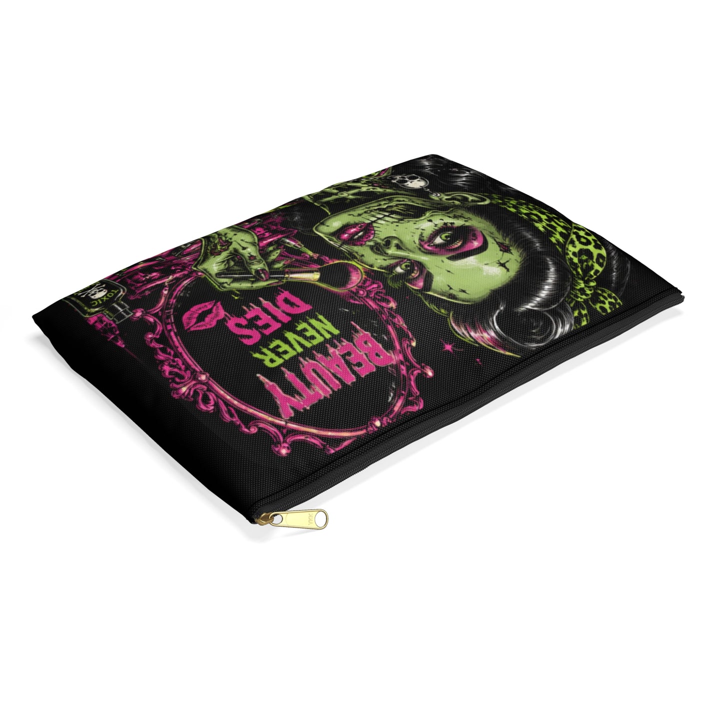Retro Horror Accessory Pouch — "Beauty Never Dies" Makeup Bag