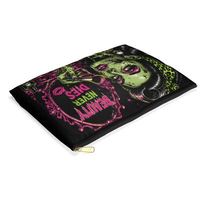 Retro Horror Accessory Pouch — "Beauty Never Dies" Makeup Bag