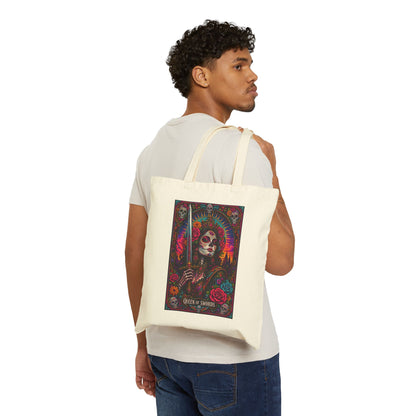 Queen of Swords Sugar Skull Tarot Cotton Canvas Tote Bag