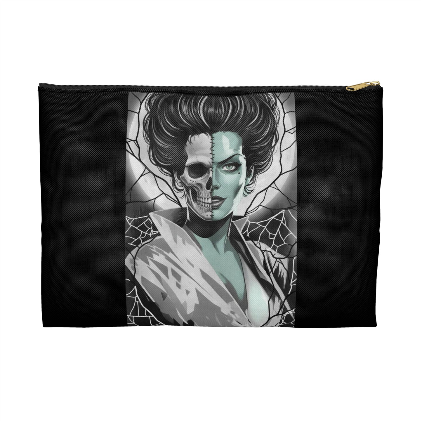 Skeleton Pinup Spiderweb Lightning Horror Accessory Pouch