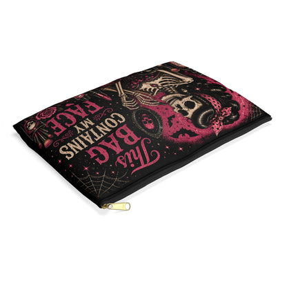 Makeup Bag — "This Bag Contains My Face" Gothic Skeleton Cosmetic Pouch