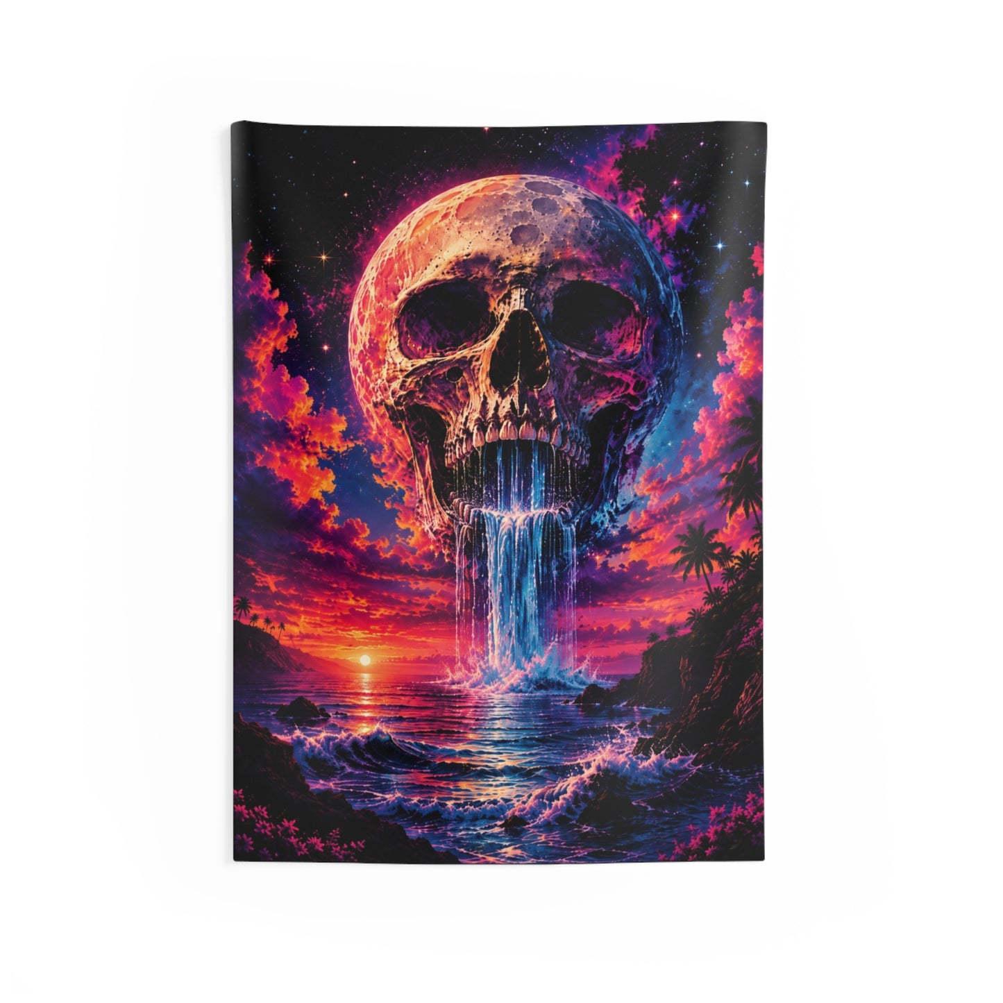 Tropical Skeleton Moon Waterfall Boho Wall Tapestry