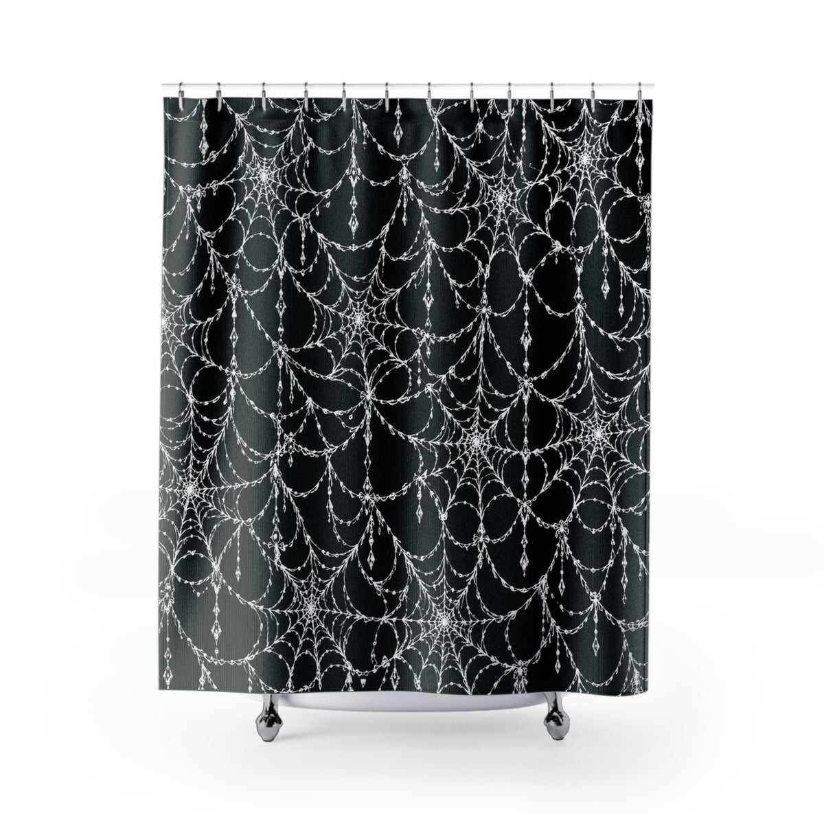 Gothic Cobweb Crystal Drop Shower Curtain — Black Spiderweb Bathroom Decor