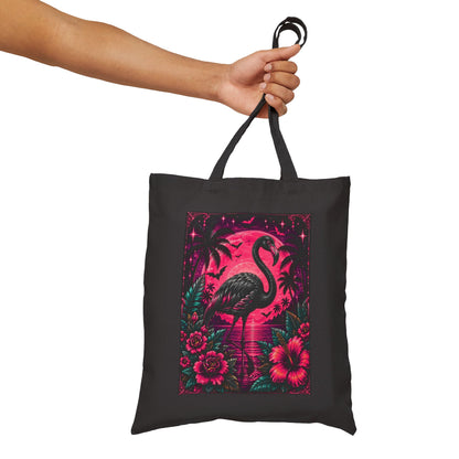 Neon Gothic Flamingo Tote Bag — Tropical Hibiscus Canvas Tote