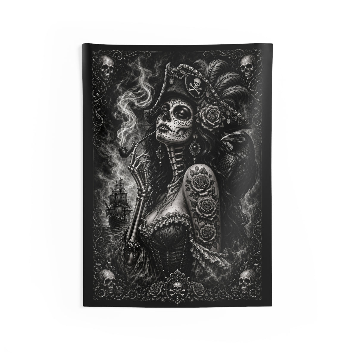 Sugar Skull Siren Pirate Indoor Wall Tapestry