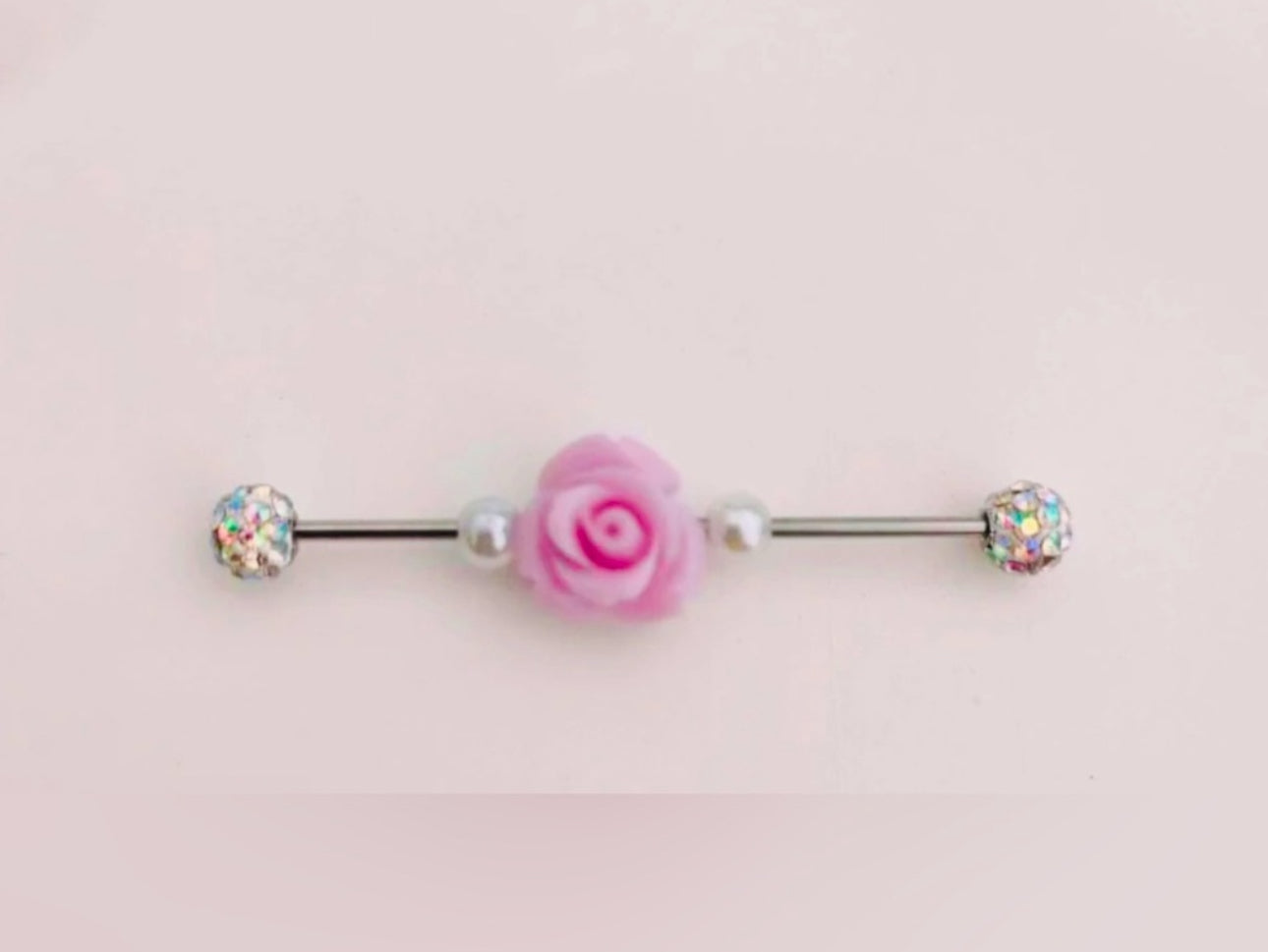 Earring Industrial Rose Bud Barbell Titanium