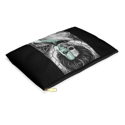 Skeleton Pinup Spiderweb Lightning Horror Accessory Pouch