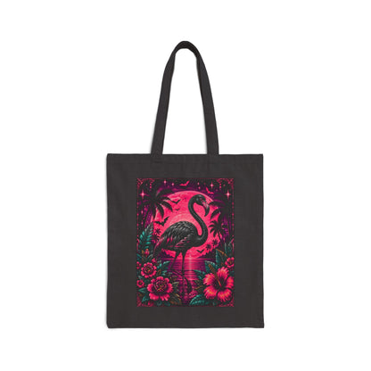Neon Gothic Flamingo Tote Bag — Tropical Hibiscus Canvas Tote