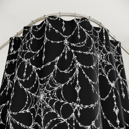 Gothic Cobweb Crystal Drop Shower Curtain — Black Spiderweb Bathroom Decor