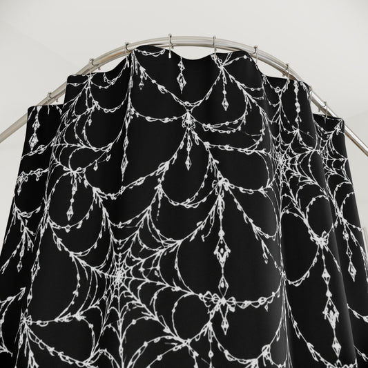 Gothic Cobweb Crystal Drop Shower Curtain — Black Spiderweb Bathroom Decor
