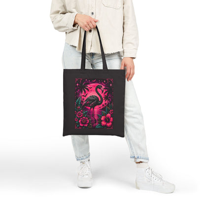Neon Gothic Flamingo Tote Bag — Tropical Hibiscus Canvas Tote