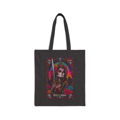 Queen of Swords Sugar Skull Tarot Cotton Canvas Tote Bag