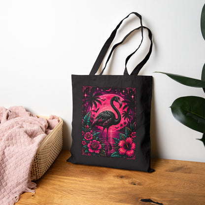Neon Gothic Flamingo Tote Bag — Tropical Hibiscus Canvas Tote