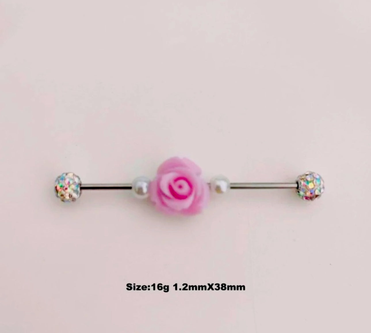 Earring Industrial Rose Bud Barbell Titanium