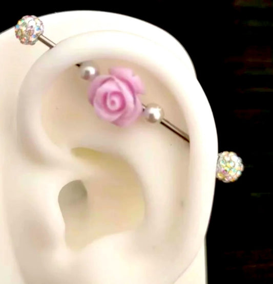 Earring Industrial Rose Bud Barbell Titanium