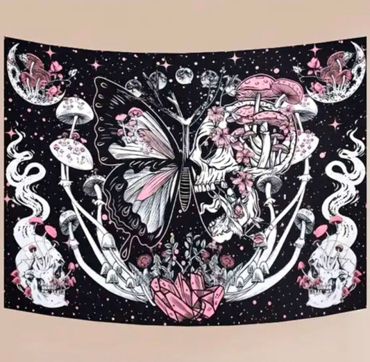 Home Decor Wall Tapestry Skeleton Butterfly 51x59