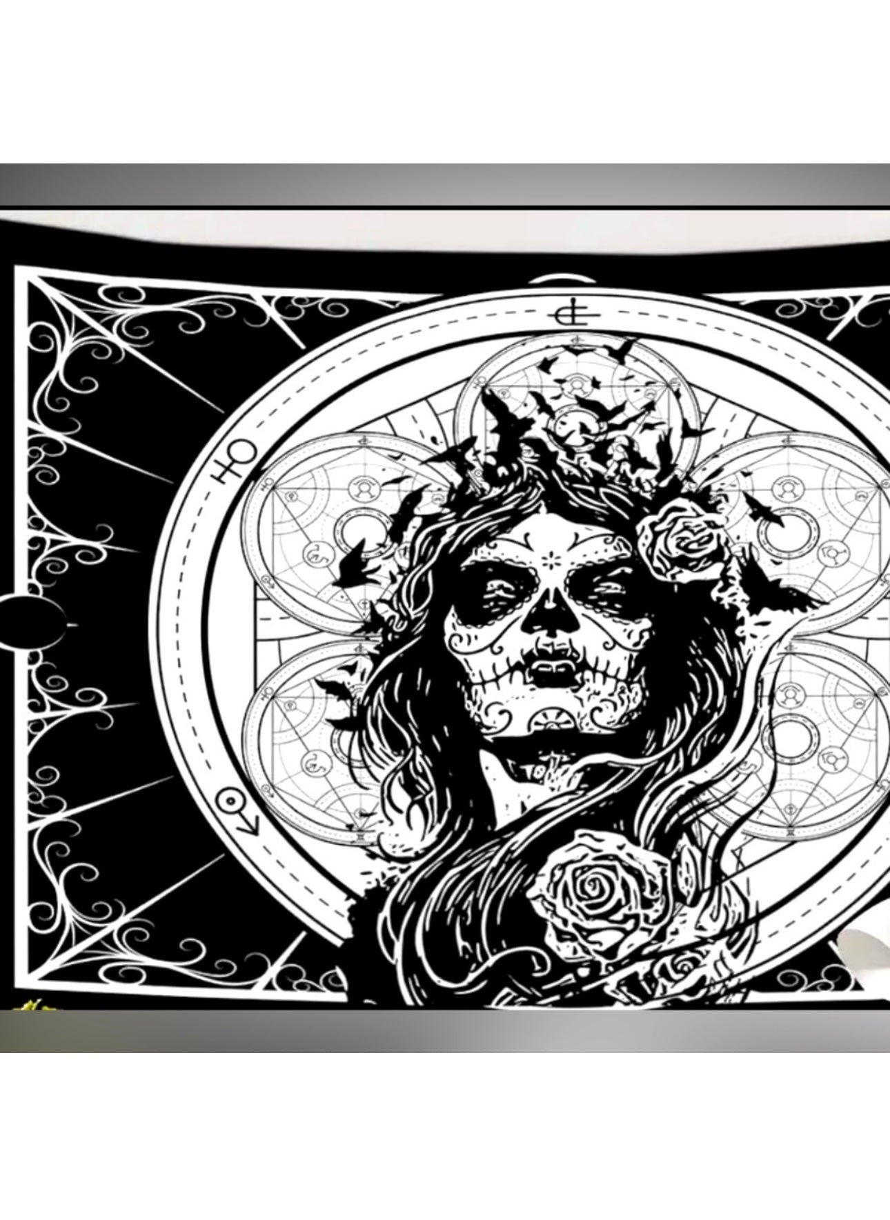 Home Decor Wall Hanging Tapestry Sugar Skull Roses 51x59