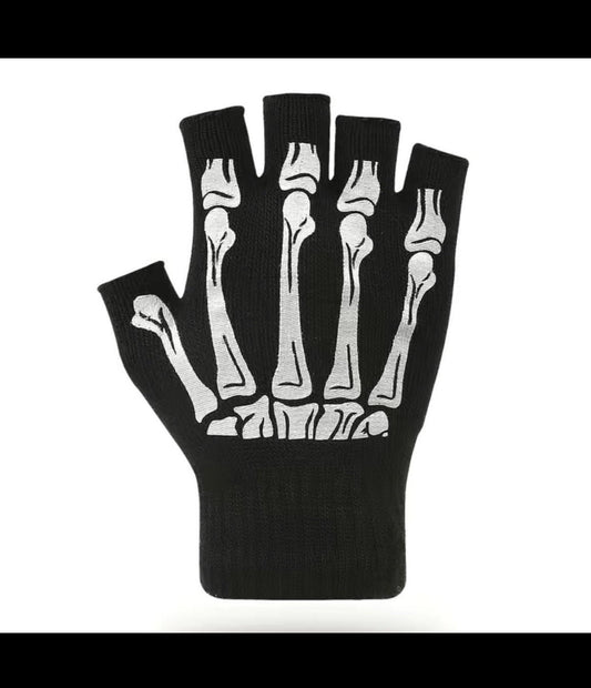 Gloves Mittens Skeleton Bone Cutoff Fingerless