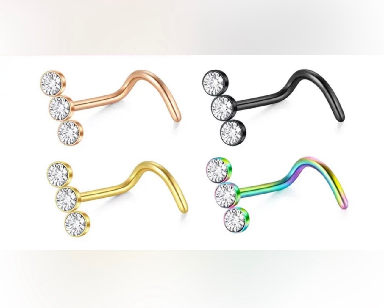 Nose Stud Triple Stone Bar