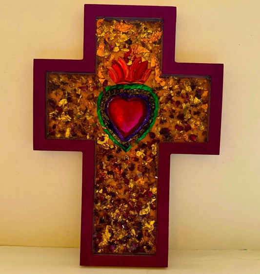 Sacred Heart Cross Wall Hanging Decor