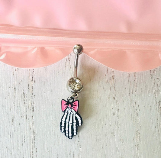 Body Jewelry Belly Ring Barbell New Skeleton Hand Bow