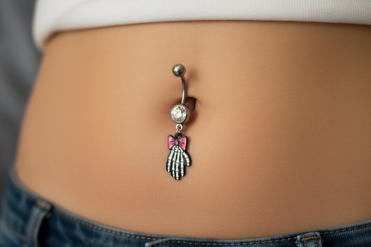 Body Jewelry Belly Ring Barbell New Skeleton Hand Bow