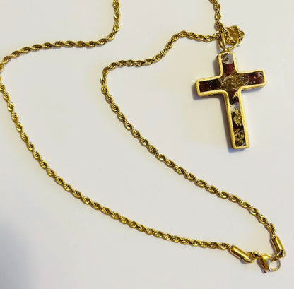 Necklace Rose Petal & Gold Leaf Cross